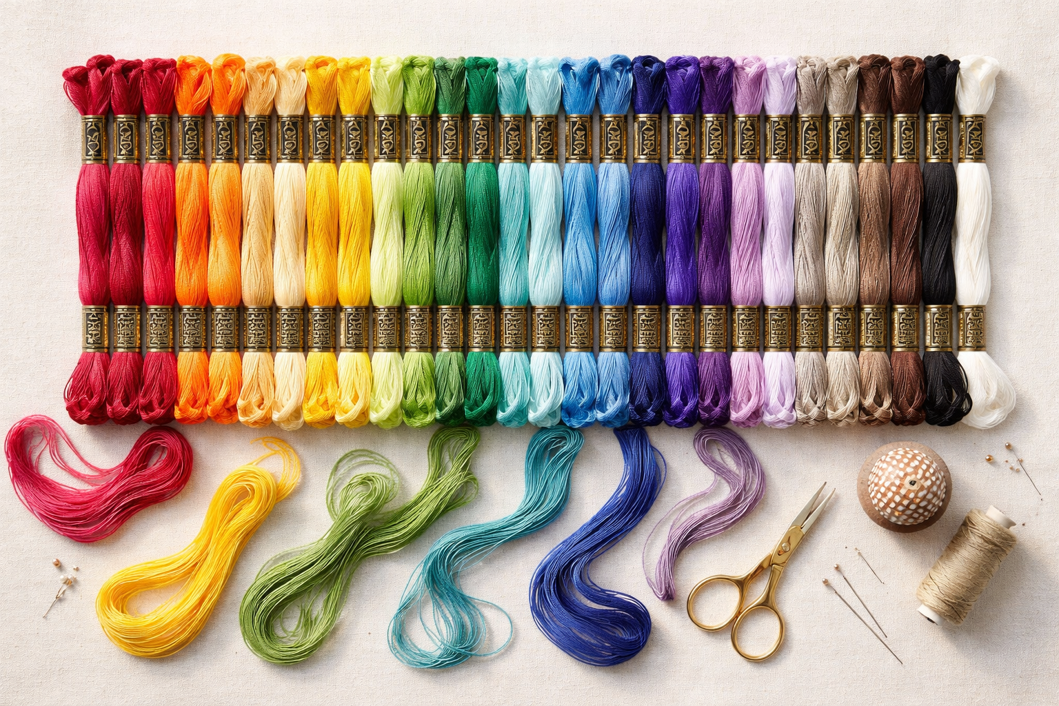 Farkli renklerde mouline nakis iplikleri